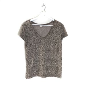 Caslon Small brown floral linen round v neck tee